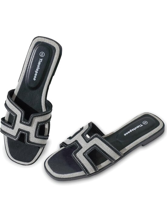 Shoes - Women's Black Dressy Lightweight Comfortable Slide Slip On Flat Sandal Shoes